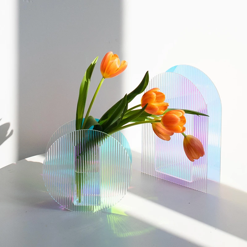 Home decoration acrylic vase nordic flower modern iridescent acrylic vase