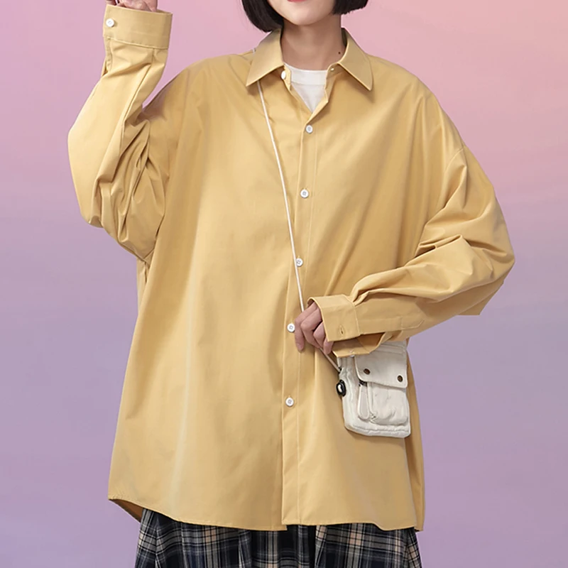 Long sleeve Shirt Women White Turn Down Collar Basic Casual Teen Gril Oversize Shirt Women Loose Blouse