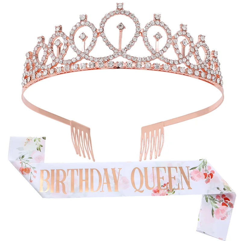 New Print Hot Word Birthday Girl Queen Shoulder Belt Etiquette Belt Birthday Crown Girl Tiara Hair Jewelry