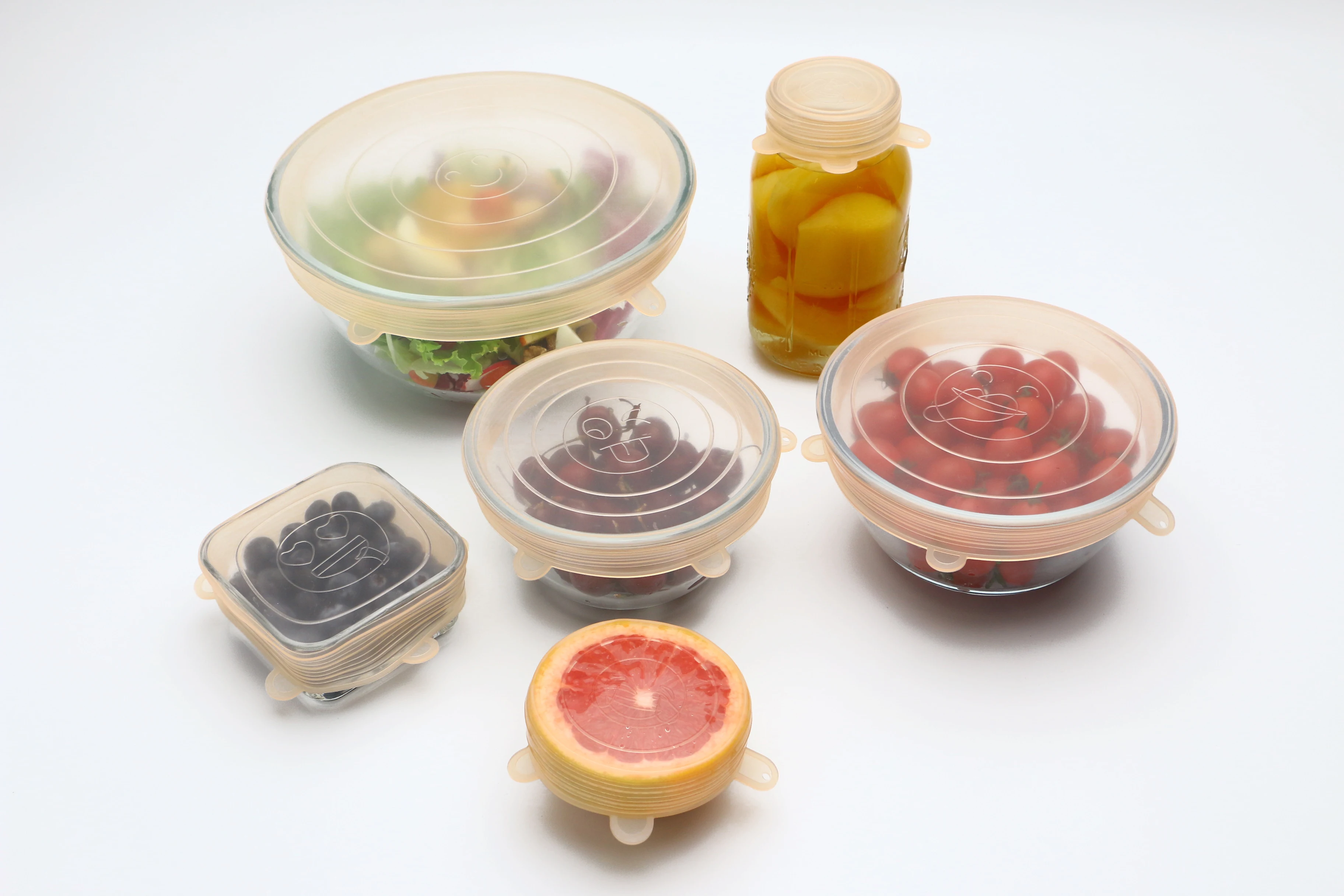 Small Kitchen Gadgets Food Grade 6 Pack Bpa Free Reusable Silicone Super Stretch Lid Set of 6 Silicone Stretch Lids