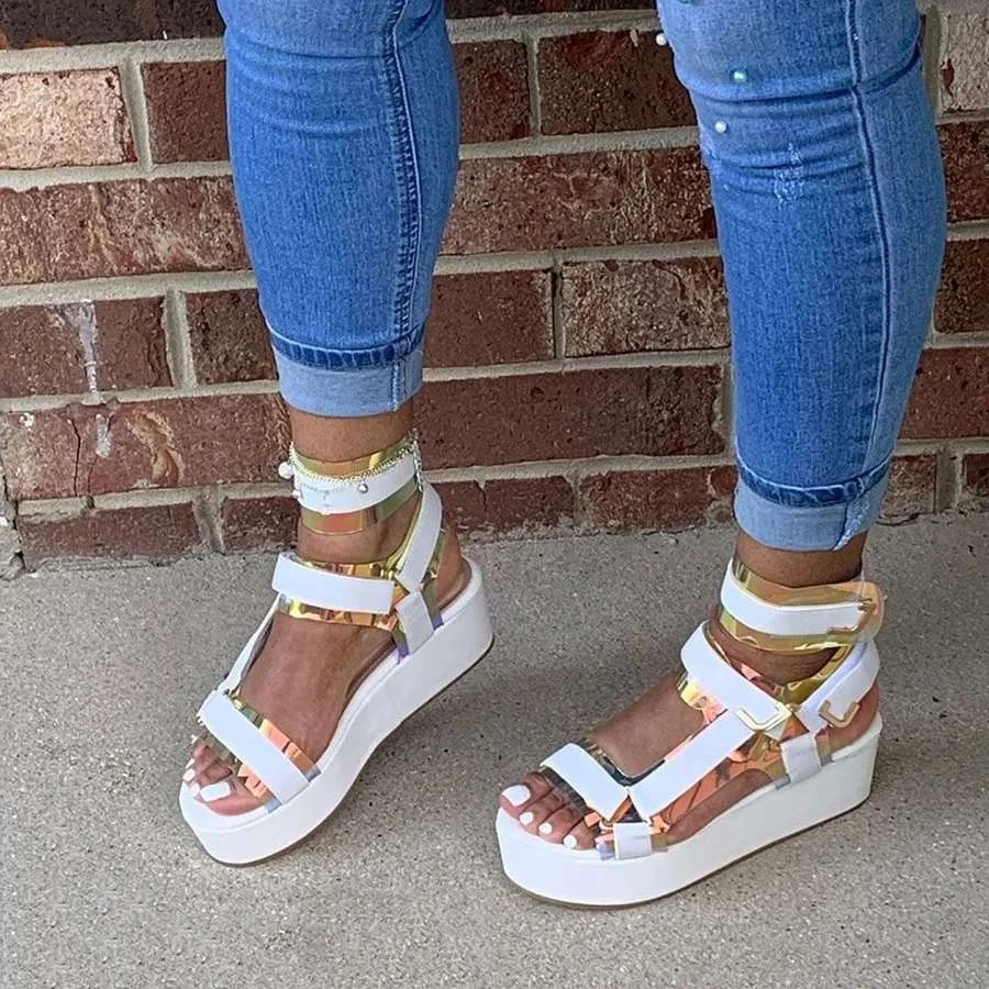 
2021 Summer Women Platform Sandals High Heels Ladies Casual Chunky Heel Gladiator High Top Wedge sandals 