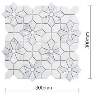 Bath Wall and Floor Mosaic Tile Kitchen Backsplash Flower Pattern Carrara White Marble Mosaic