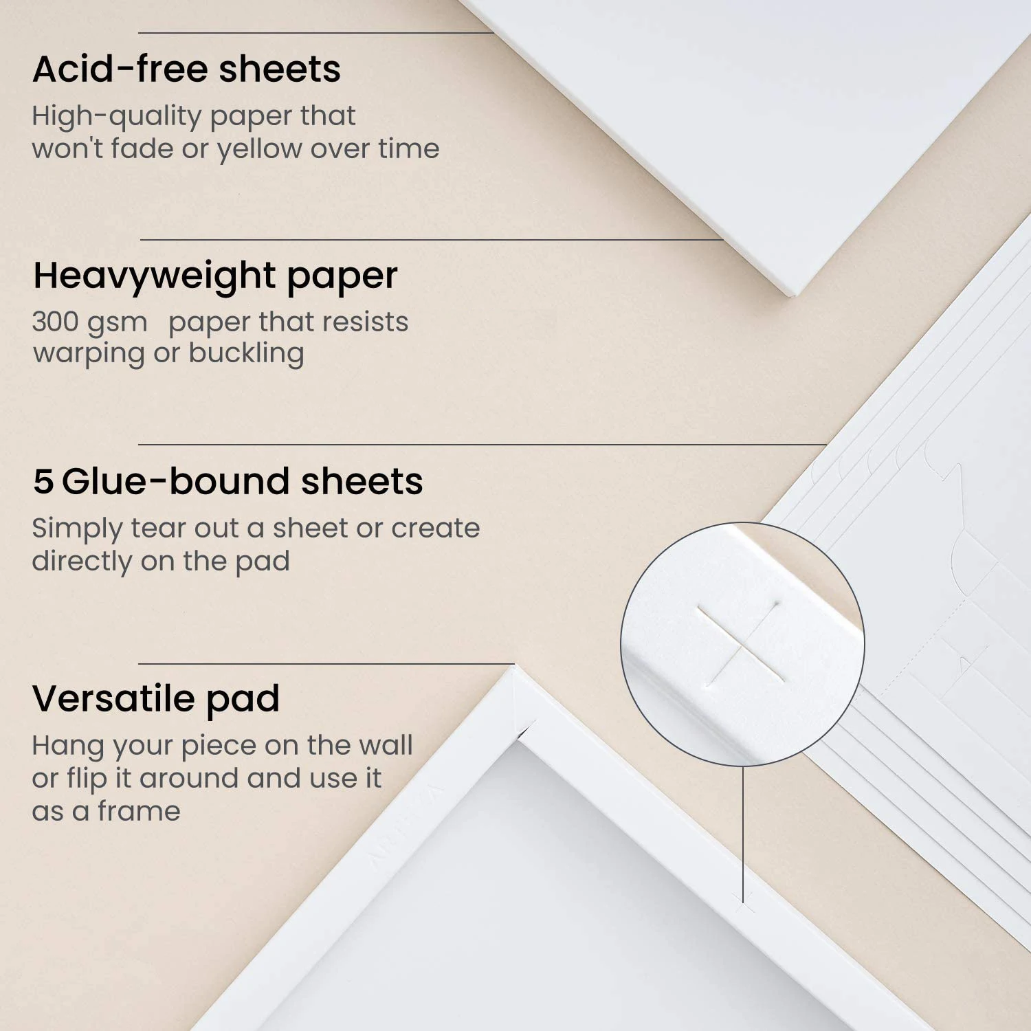 300GSM 5 Sheets Acrylic Oil Watercolor Gouache Paper Foldable Canvas Pad DIY Frame