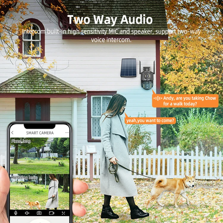 Wholesale 8W 3MP network camera Solar panel 4G security Camera 3 lens multi screen camera