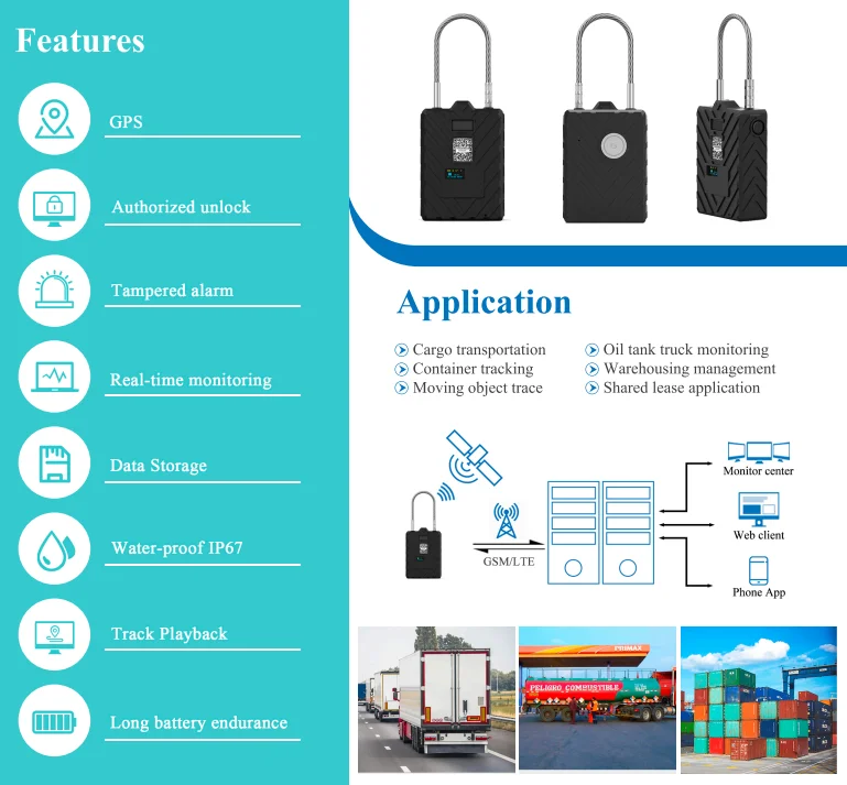 G508 GPS BDS Tracker eseal  Cable Wire Padlock Smart E Lock For Truck Trailer Train Oil Tank Ship Vehicle