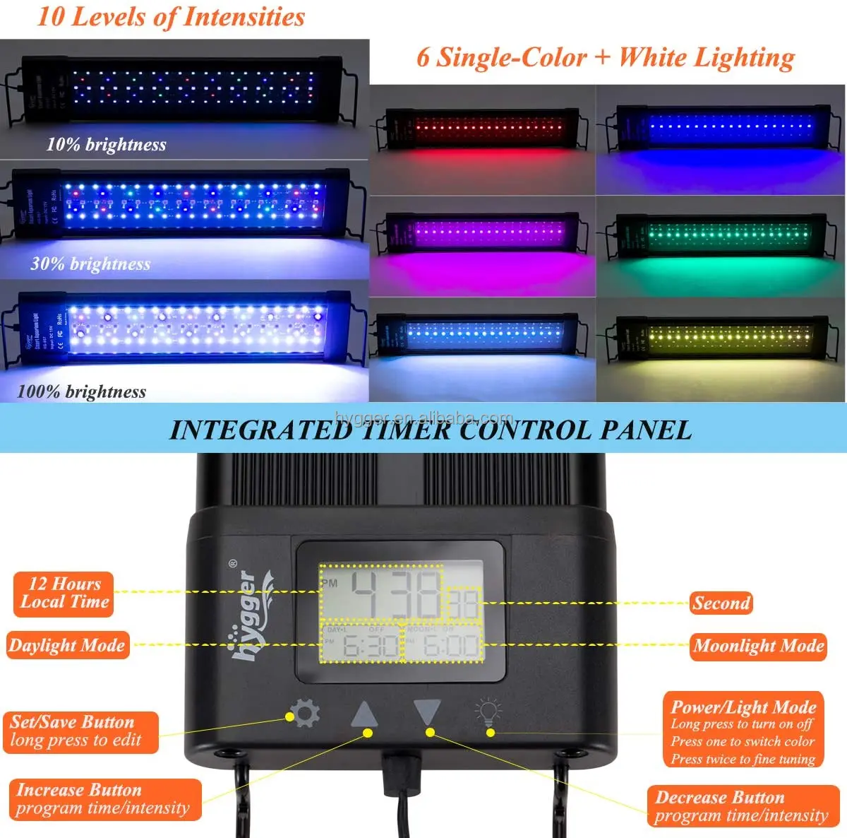 hygger 18W 24/7 Lighting Aquarium LED Light Sunrise-Daylight-Moonlight Mode and DIY Mode, Adjustable Timer Adjustable Brightness