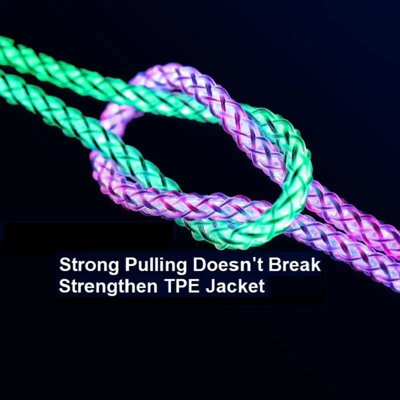 Settpower JBA03 66W RGB colorful gradient LED soft light super fast charging data cable 6A data transmission charging cable