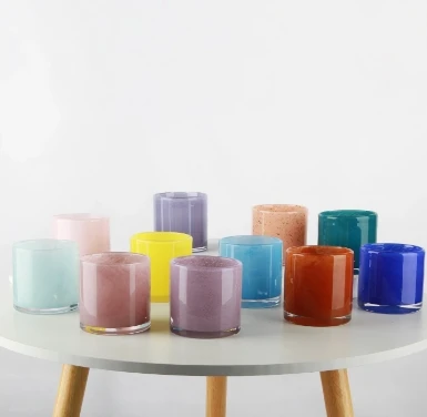 Handblown cylindrical transparent crystal glass recycling multicolored confetti beverage cup