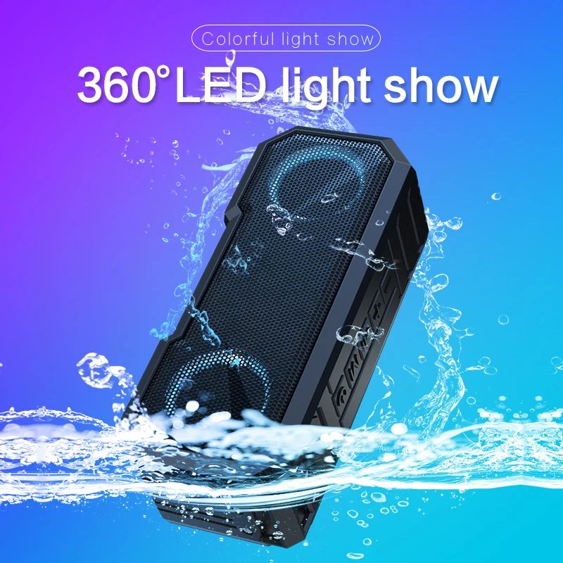 X8 IPX7 Waterproof Wireless BT Speaker And Colorful Luminous Audio Outdoor With Power Bank Subwoofer FM Radio