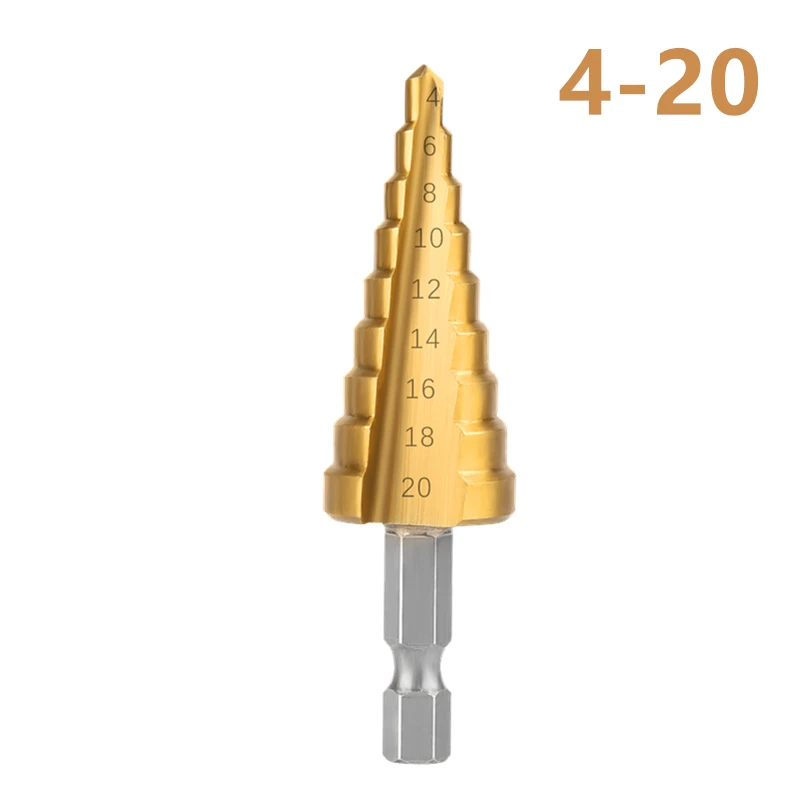 3Pcs Step Drill Sets 3-12mm 4-12mm 4-20mm Straight Groove Step Drill Bit Titanium Coated Wood Metal Hole Cutter Drilling