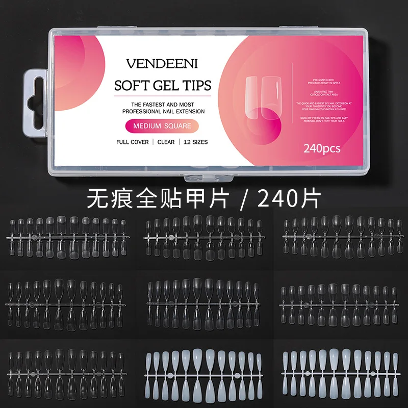240pcs/box Full Cover oem painted false nails artificial Long Coffin Soft Gel Nail Tip Manicure Diy for women beauty Nail Art