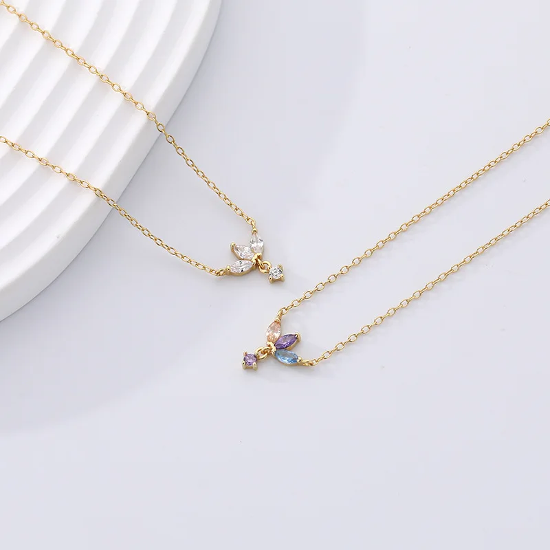 925 Sterling Silver Vintage Colored Zircon Horse Eye Crown Pendant Necklace Collarbone chain