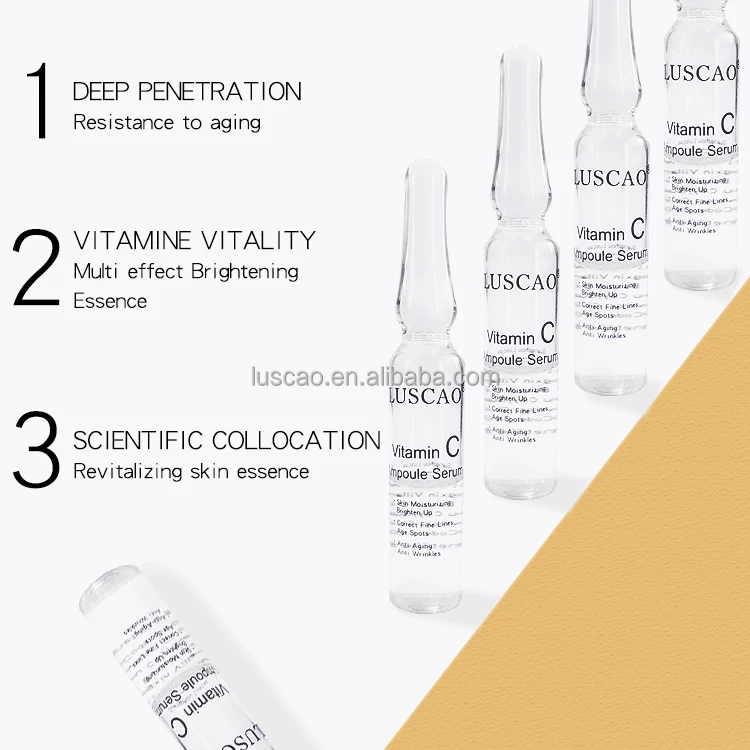 Luscao Private Label Wholesale OEM Skin Care Moisturizing Anti Aging Organic Vitamin C Facial Serum Ampoule