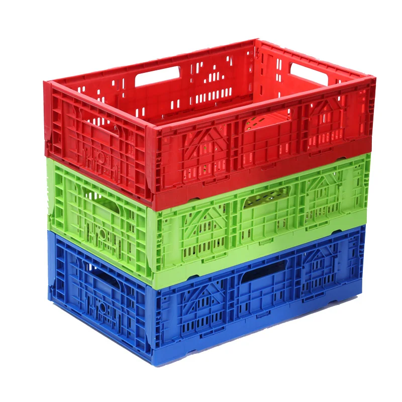Large Stackable Collapsible Fruit and Vegetable Mesh Crates Plastic Folding Storage Crates for Sale