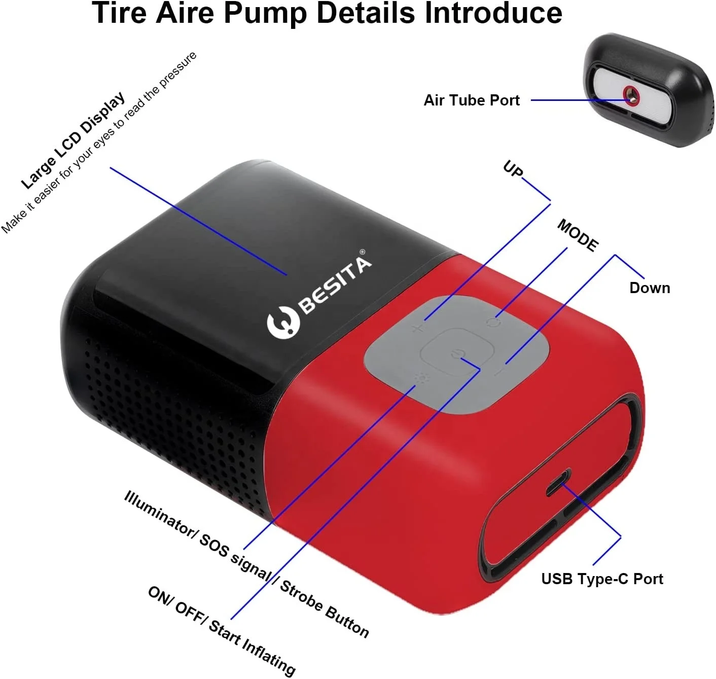 Portable Air Pump USB Charging Handheld Car Tire Inflator Rechargeable Air Pump Tire Inflator