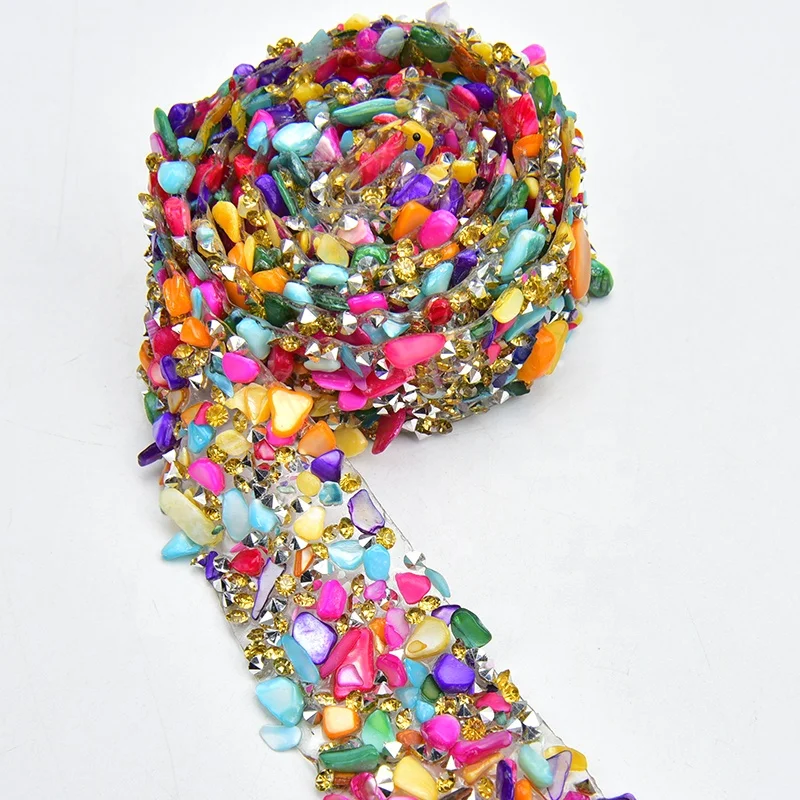 Luxurious Colorful Rhinestone Applique Trim Bridal Dress Sash Belt Gravel Ribbon Hot Fix Crystal for Clothes Fashion Accessories