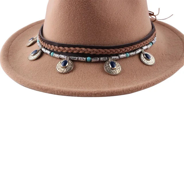 Hot Sale Fashion Autumn Winter Wool Felt Ribbon Rope Jazz Bowler Hat for