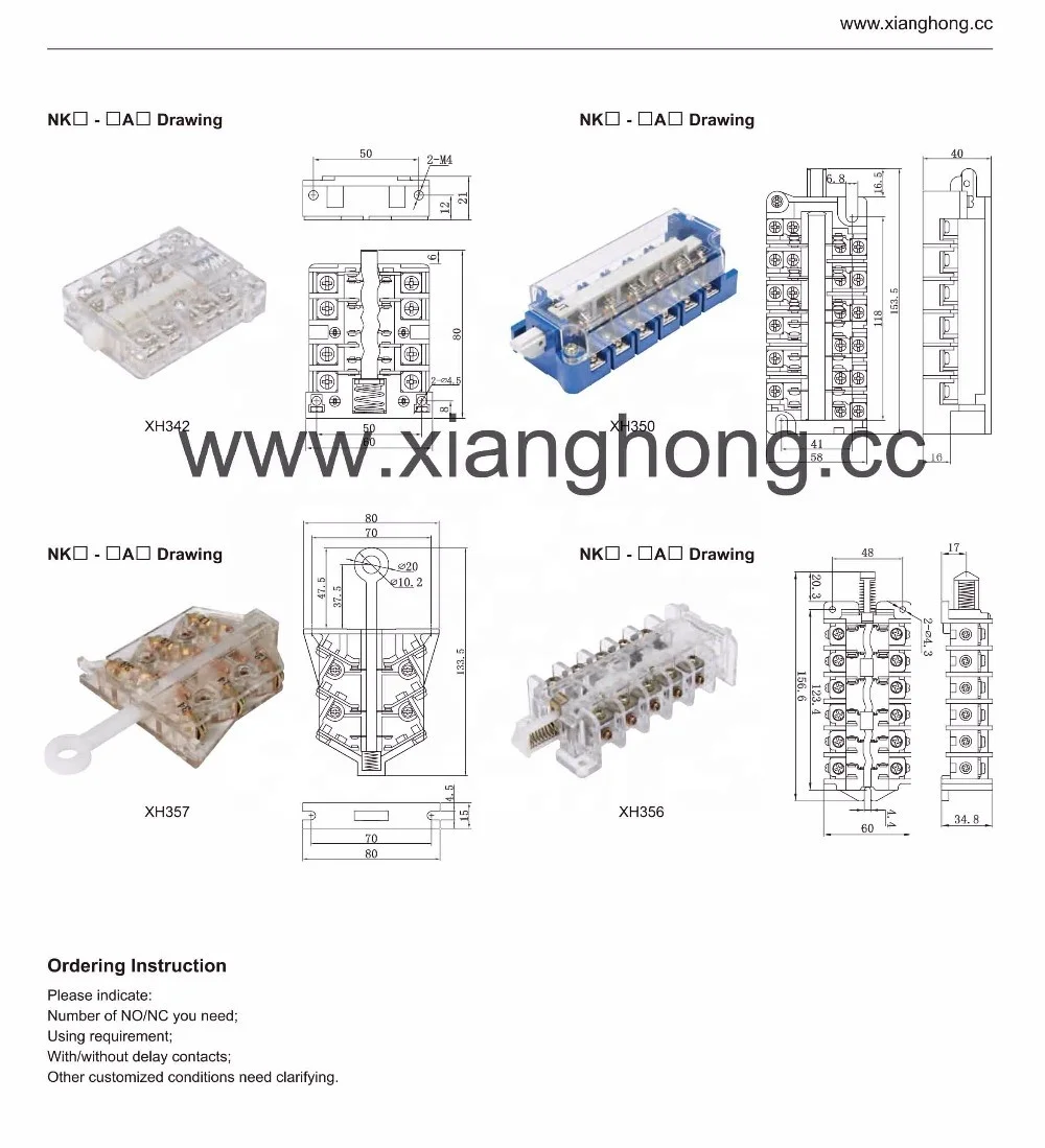 Xianghong High quality NK6 3NO3NC Vacuum Contactor Auxiliary switch, Vacuum Contactor Auxiliary switch 15A 380v for VCU