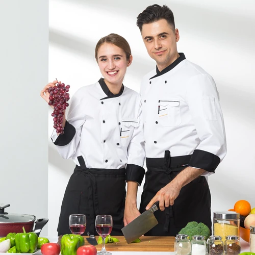  Прочная дышащая удобная куртка шеф-повара из полиэстера и хлопка с длинным рукавом для