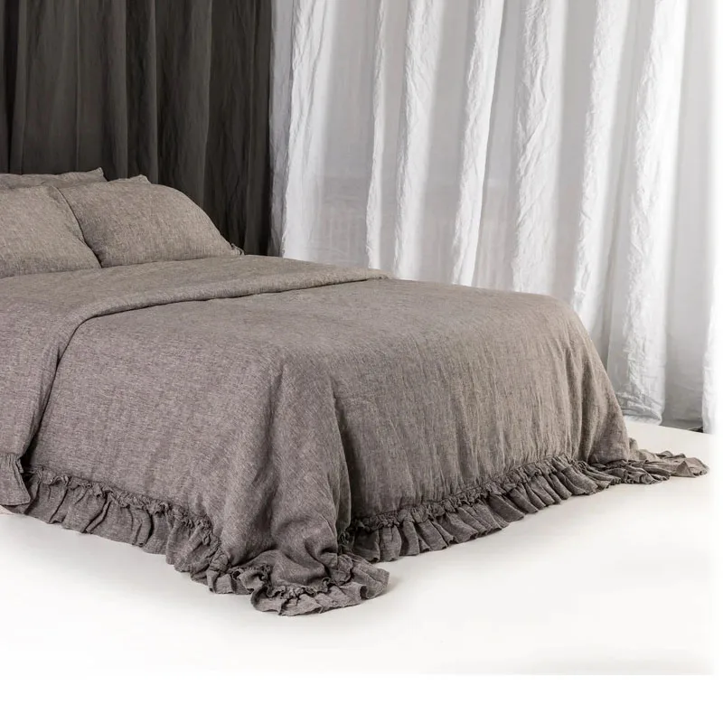 wholesaler soft luxury 100% organic European linen stripe bedding sets hemp flax linen duvet cover hotel linen bedding set