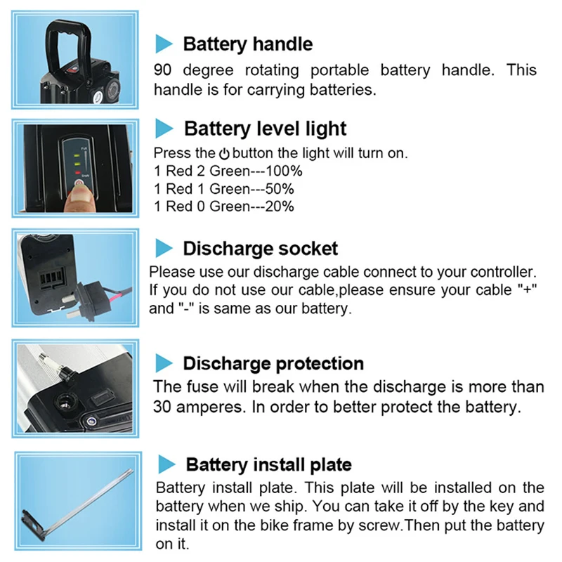 Silver Fish 36v 13ah Lithium Ion E Bike 48v Rechargeable Lifepo4 Ebike Battery Pack