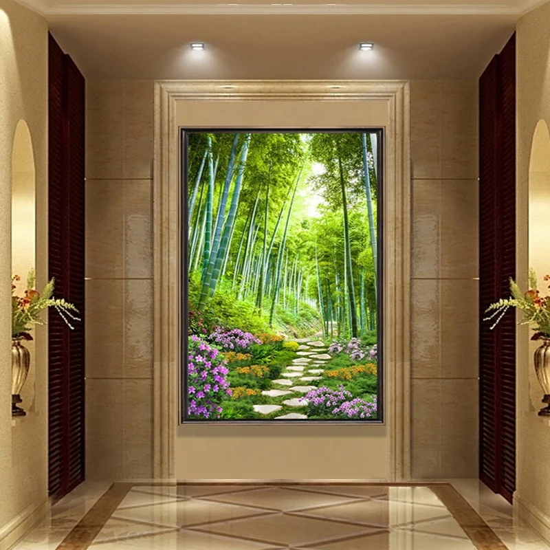 5D Diy beautiful scenery green bamboo forest road drawing diamond painting cross stitch diamond diamond painting
