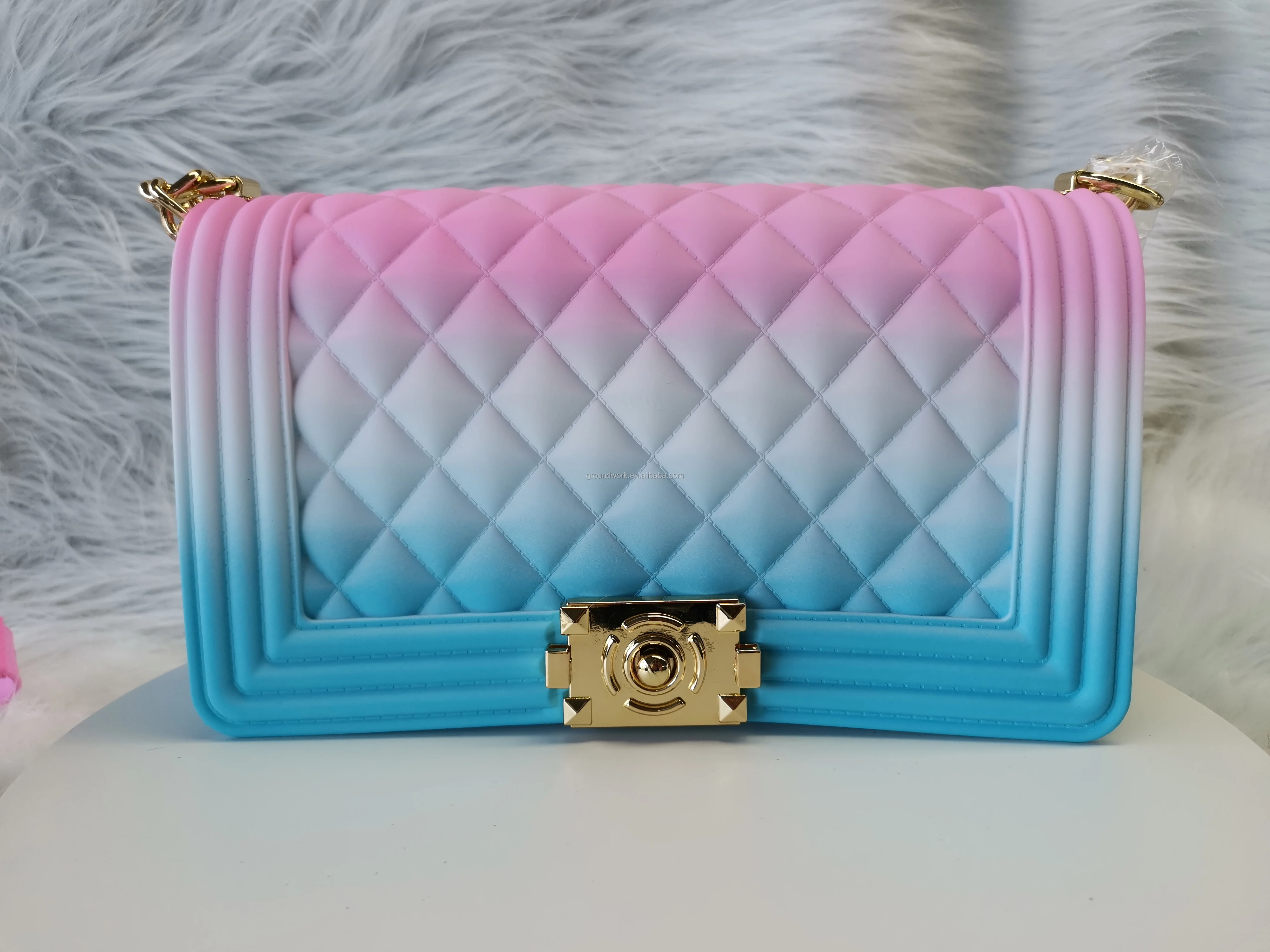 GW jelly purseSmall Amazon best selling colorful Fashion luxury rainbow purse lady candy handbag bag with chain