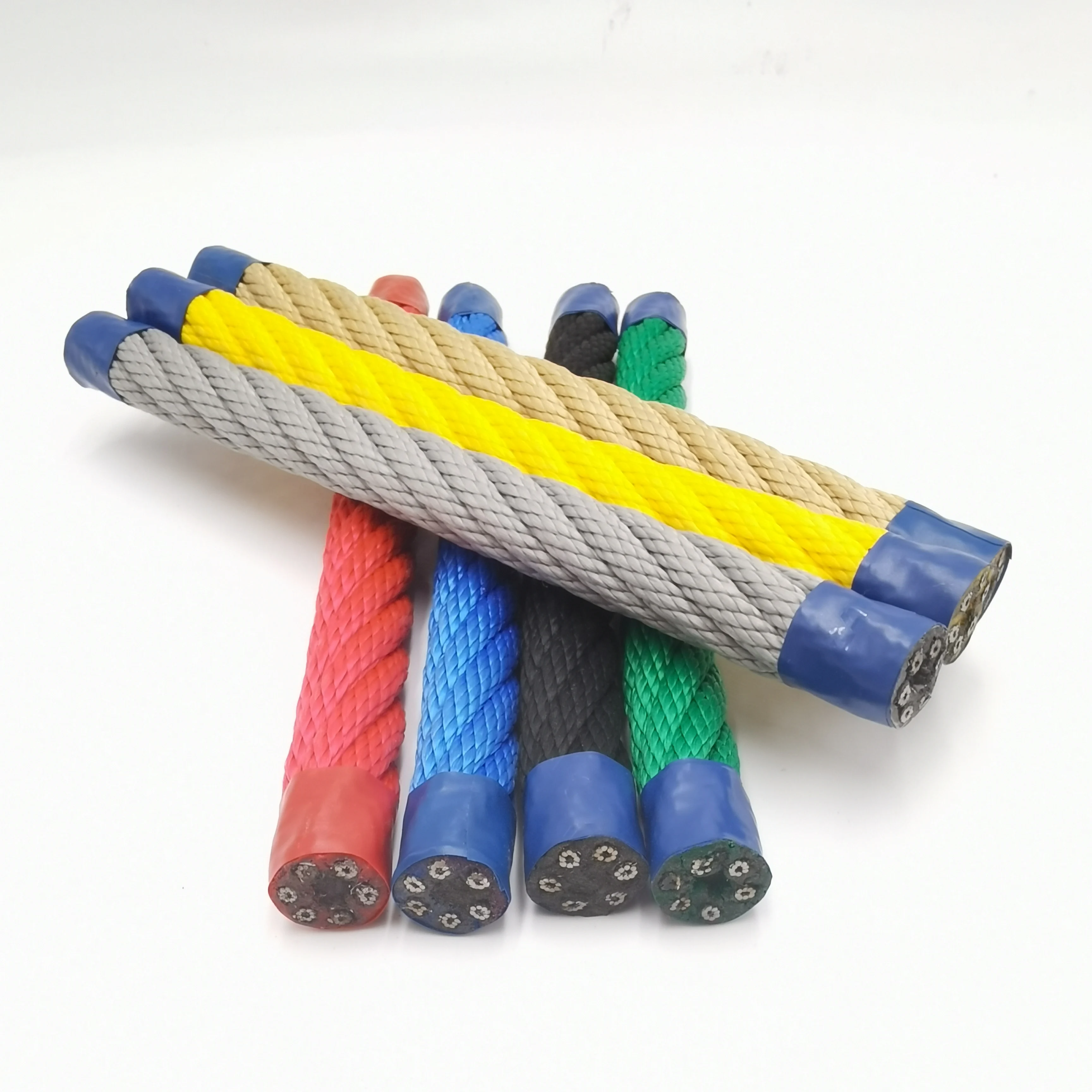 High Quality 16mm 6 Strand Playground Combination Rope Reinforced Polyester With Steel Core For Kids Climbing Outdoor