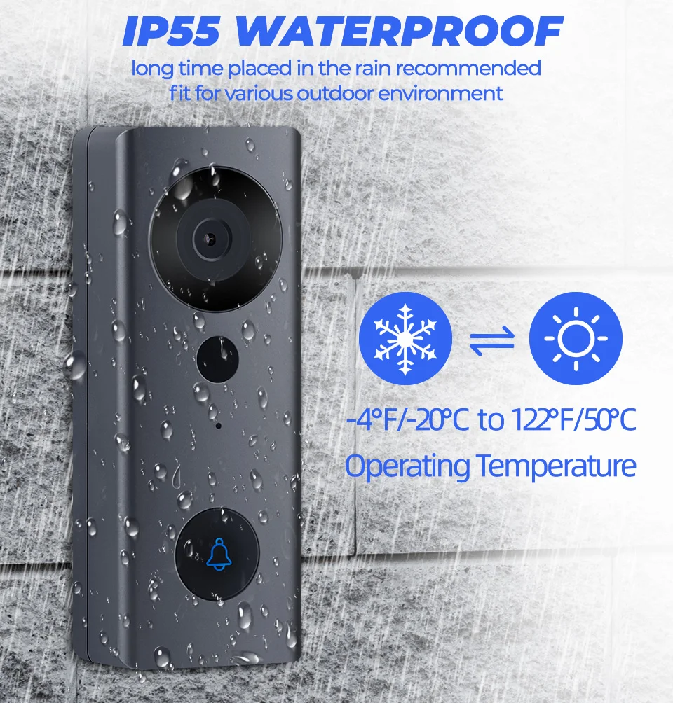 Tuya 1080P HD WiFi IP55 Doorbell with Camera Outdoor Two-way Intercom PIR Motion Sensor LED Night
