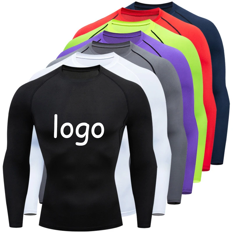 ODM custom logo men tight training shirts rashguard activewear slim fit gym fitness workout top rash guard