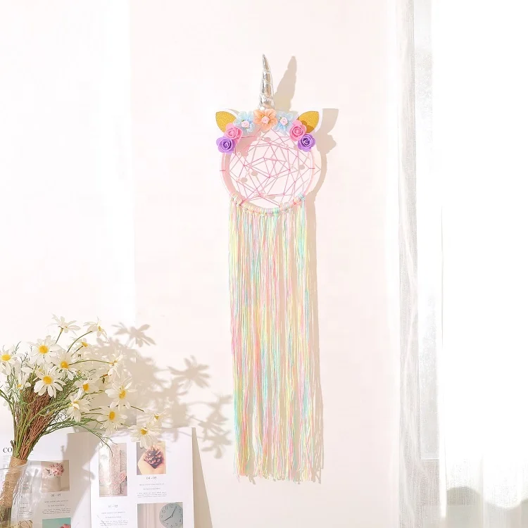 Настенное Радужное украшение Ins, колокольчик ветра, цветок из ткани, мультяшный кулон, детская игрушка, Ловец снов в виде единорога