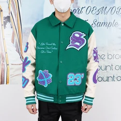 Custom Snap Button Closure Embroidery Letter Pattern leather sleeves letterman wool varsities jacket