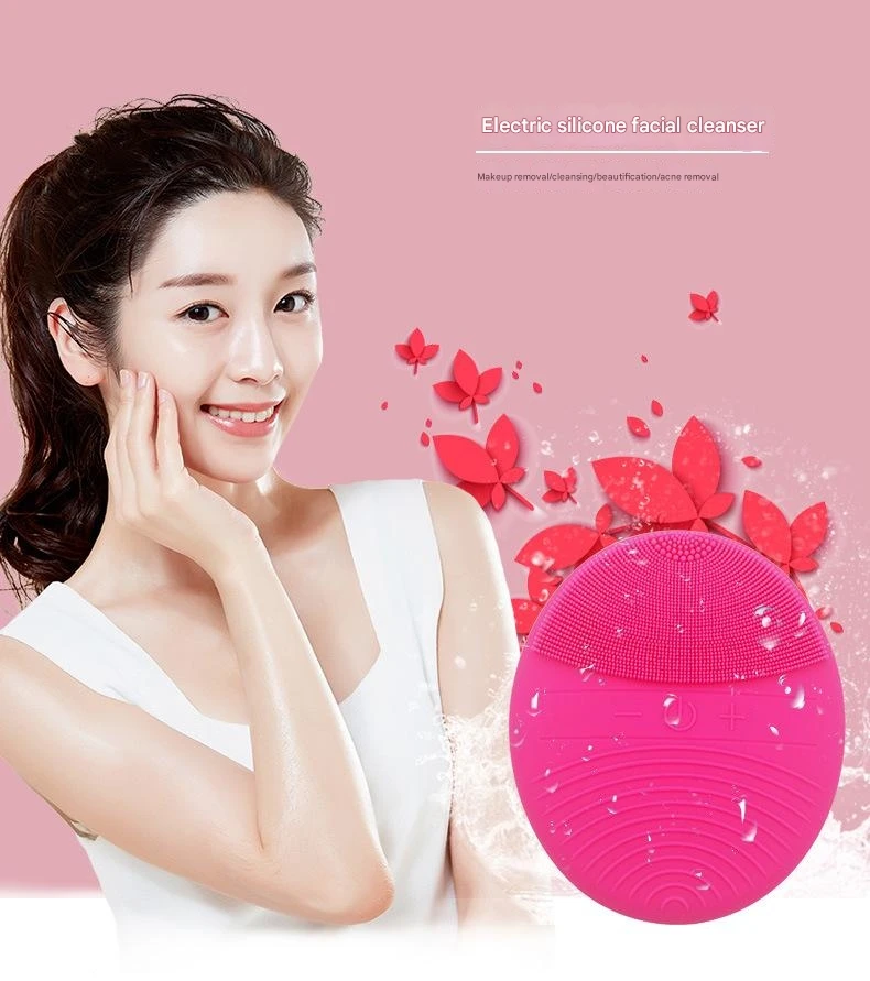Mini Electric Silicone Face Cleaning Brush Spa Ultrasonic Face Scrubber Massager Sonic Vibrating Facial Cleansing Brush