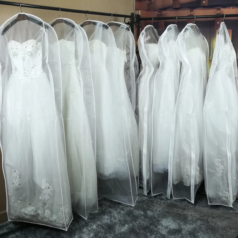Transparent Voile Bridal Dress Dust Cover with Side-zipper Luxury Foldable Non Woven
