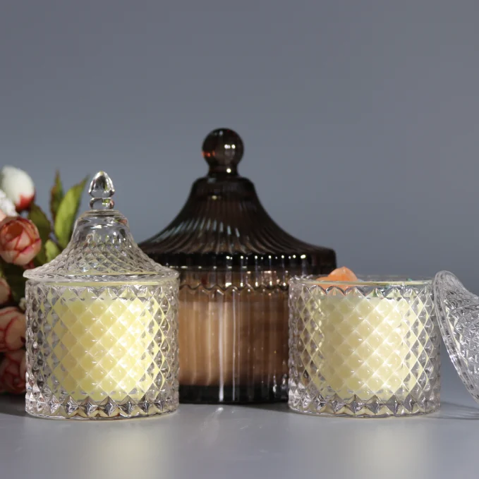 2021 New Factory OEM Custom Logo Decorative Glass Ceramic Crystal Clear Candle Jar with