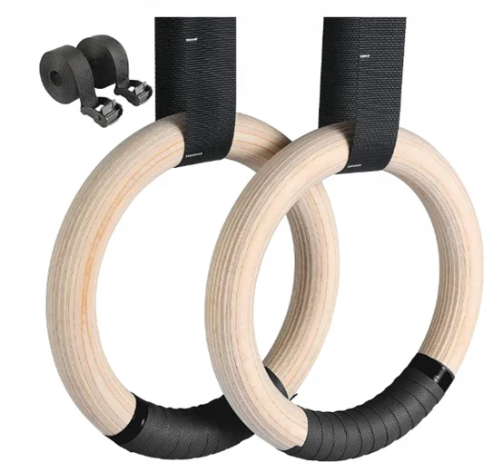 YangFit High Quality Customized Logo Fitness Gymnastic For Gym Wooden Ring Suspension Trainers