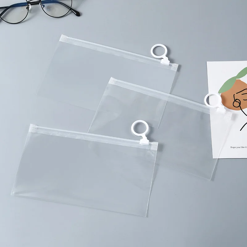 PPE Transparent waterproof pencil case student pencil pouch study Exam Pull ring can store stationery bag