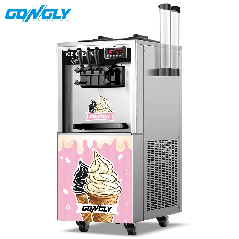 Gongly Commercial Ice Cream Machine 110V1700W  3 Flavors Soft Serve Ice Cream Maker Auto Clean for Cafe, Restaurant, Snack Bar