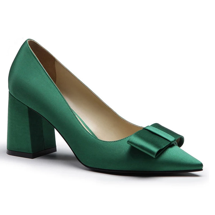 2022 Fashion sexy high quality green luxury wholesale custom logo chunky heels pointed toe women pumps