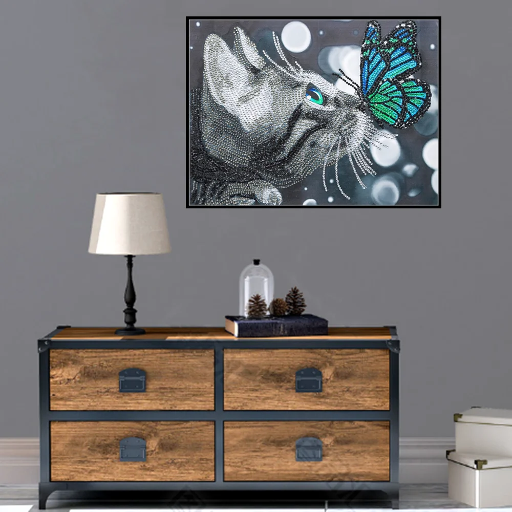 
Cunzhen Customized 30*40cm V037 Canvas Paintings Large Dot Digital Butterfly And Cat Diamond Painting 