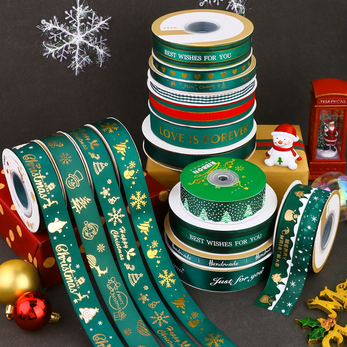 Зеленая Красная рождественская елка Лось колокольчик пятна Гро-Гро Новогодняя лента