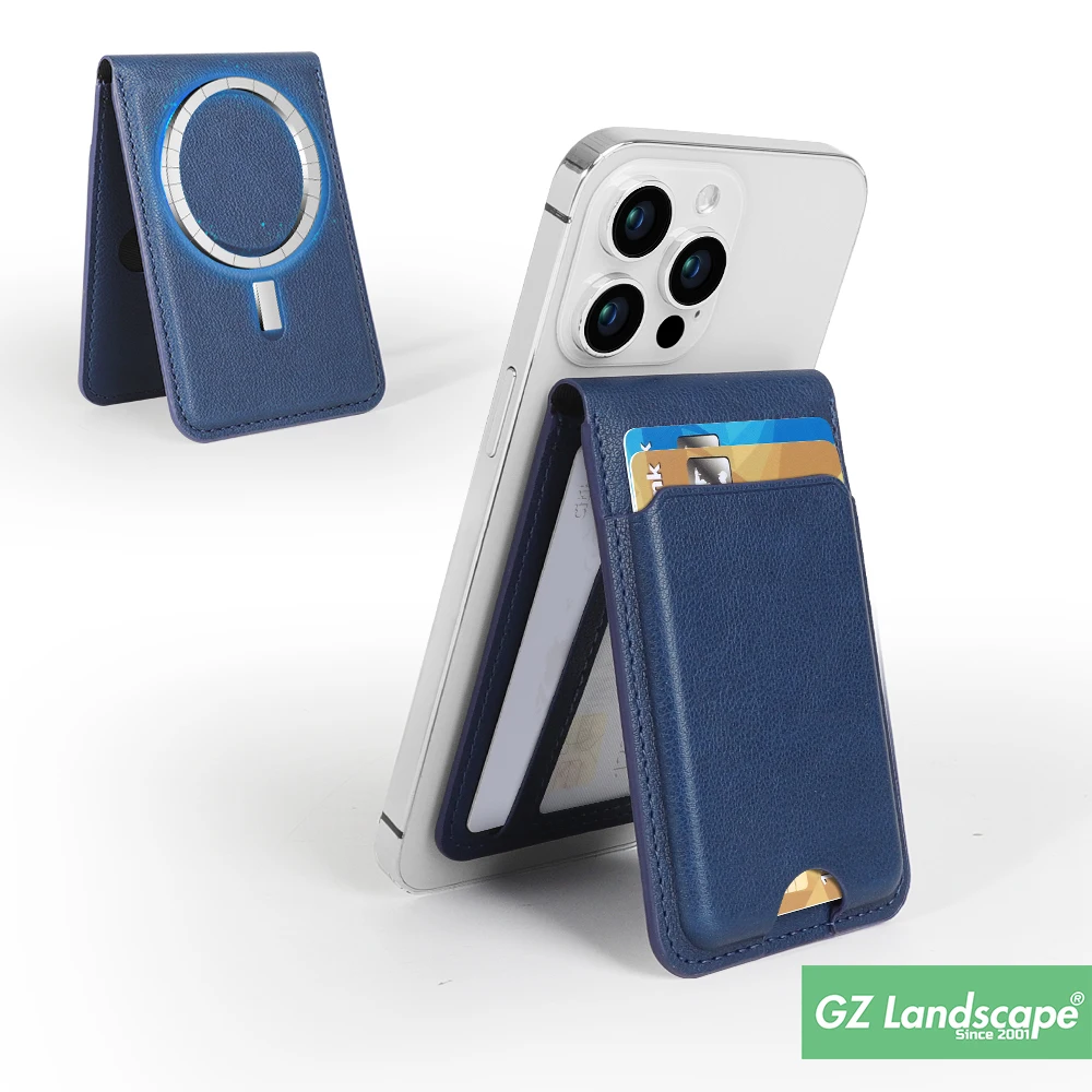 Business strong magnetic pu leather transparent id card holder phone wallet with stand for iphone