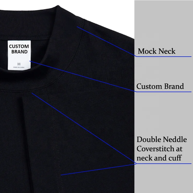 240 gsm heavy weight 100% cotton oversized drop shoulder T shirt custom logo  luxury thick streetwear mock neck T shirt