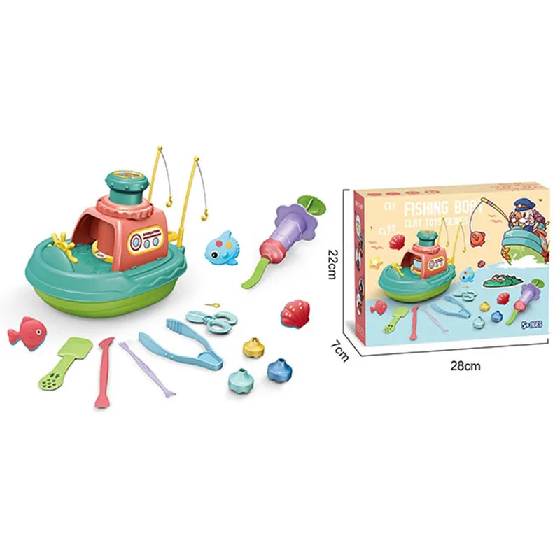 
Educational Kids Safe and Non-Toxic DIY Fishing Boat Playdough Toys Set Available in Green and Red 