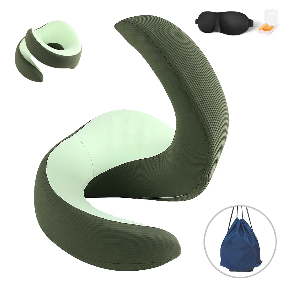 SAIEN Latest Design Long Size Adjustable Travel Neck Pillow Memory Foam Snake Around Back Support Full Protection Neck Pillow