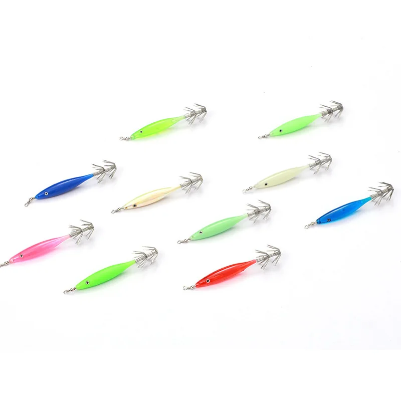 Laiyou 8cm3.6g 10colors Luminous Artificial Bait Soft Footed Wood Squid Hook Wholesale Fishing Lure