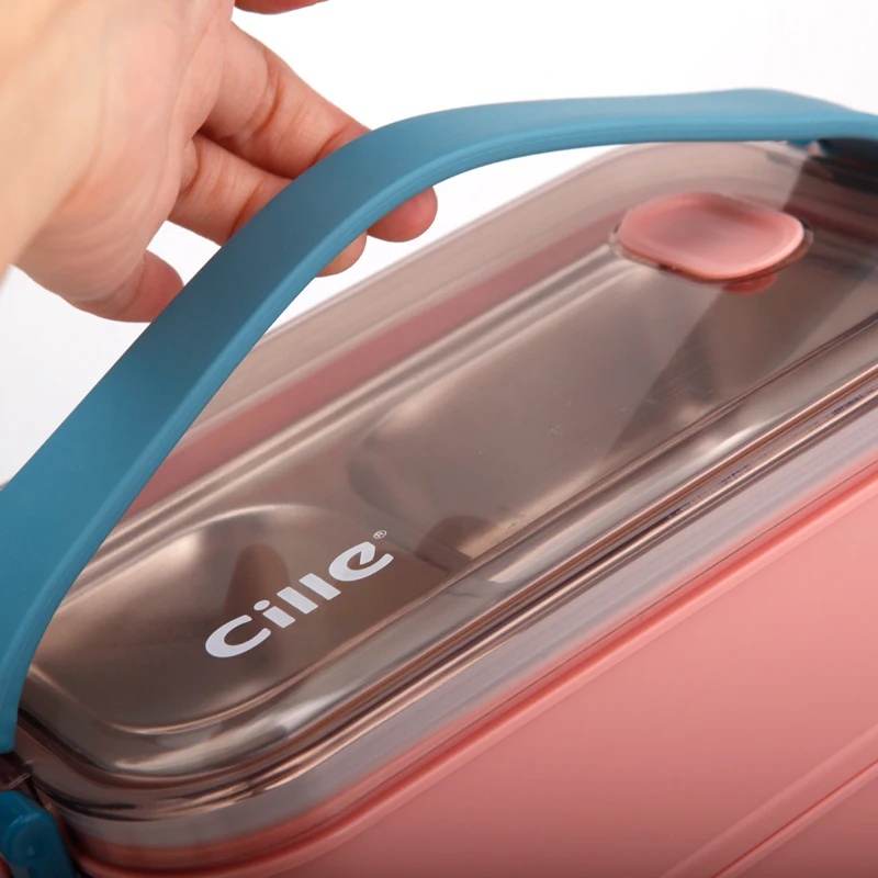  Cille 1.6L бэнто контейнер под элемент питания 2 слоя утепленная термо Ланч-бокс пластиковый для пищевых продуктов Горячая Tiffin тепловых нержавеющей стали