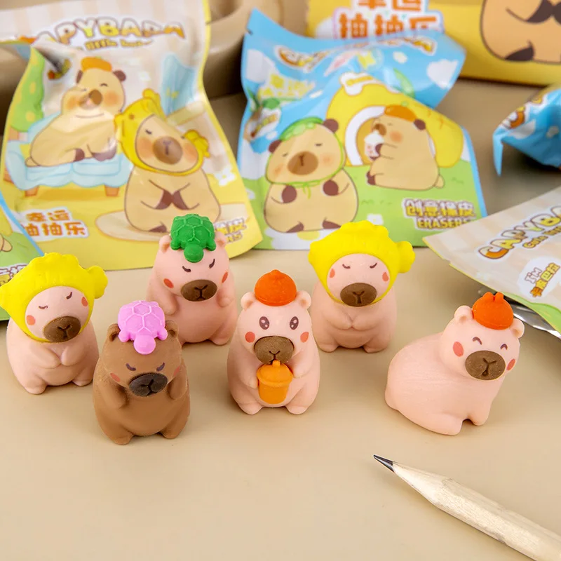 None School Kids Blind Box Cartoon Kawaii Cute Mini 3D Shape Capybara Eraser
