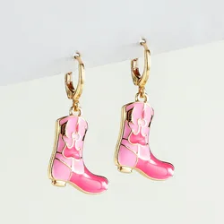 Ins fashion pink enamel accessories earring popular western cowboy oil boots earrings jewelry for women