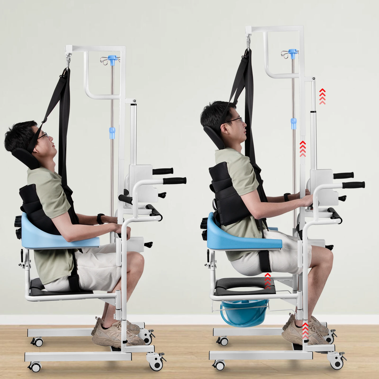 Commode Toilet Bath Chair with wheels Disabled Elderly Moving Wheelchair